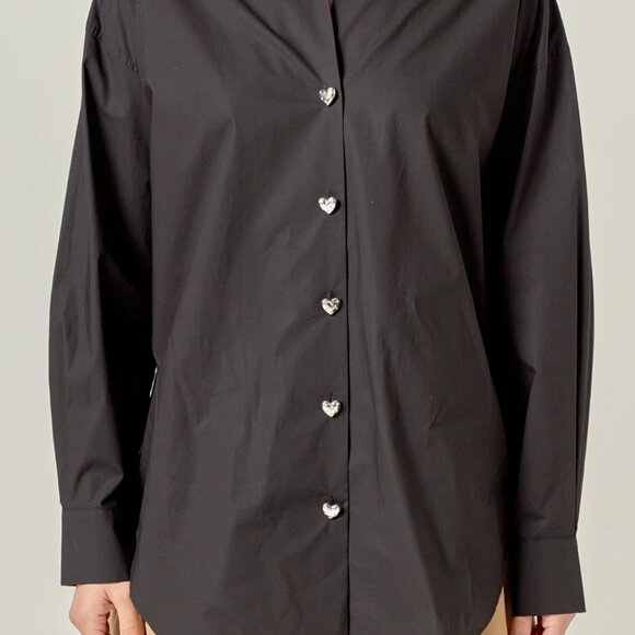 Title: English Factory Oversize Collared Shirt Black Medium Heart Buttons NWT - Picture 2 of 8